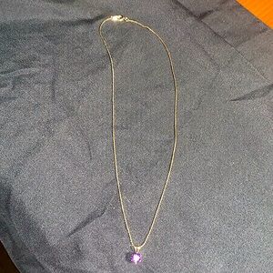 Gold Plated Necklace With Purple Amethyst Colored Stone.     #007